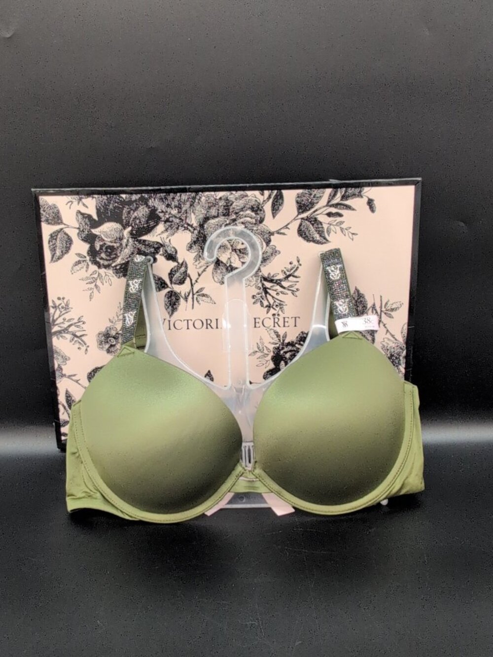 Victoria Secret Very Sexy Shine Rhinestone Strap Push Up Bra 38C Woodland Green
